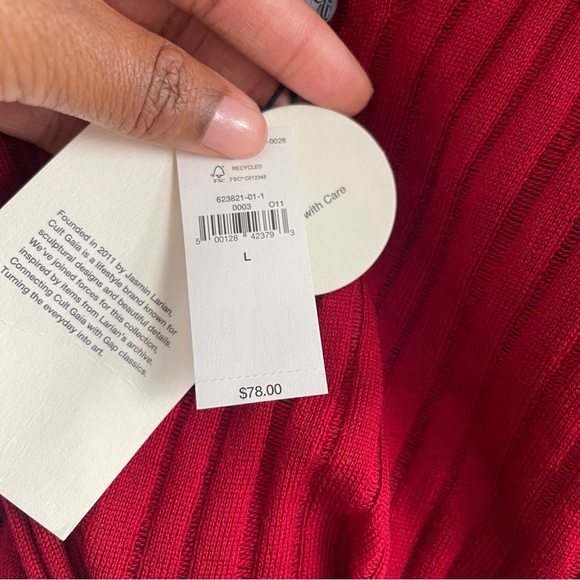 Cult Gaia x GAP Red Ribbed Wool Mock Neck Sweater NWT Size Large - Picture 9 of 9